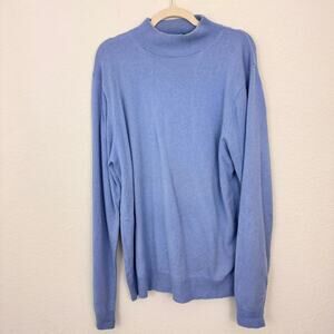 J. Peterman Men Mock Turtleneck Sweater Size L Silk Cashmere Classic Winter Blue